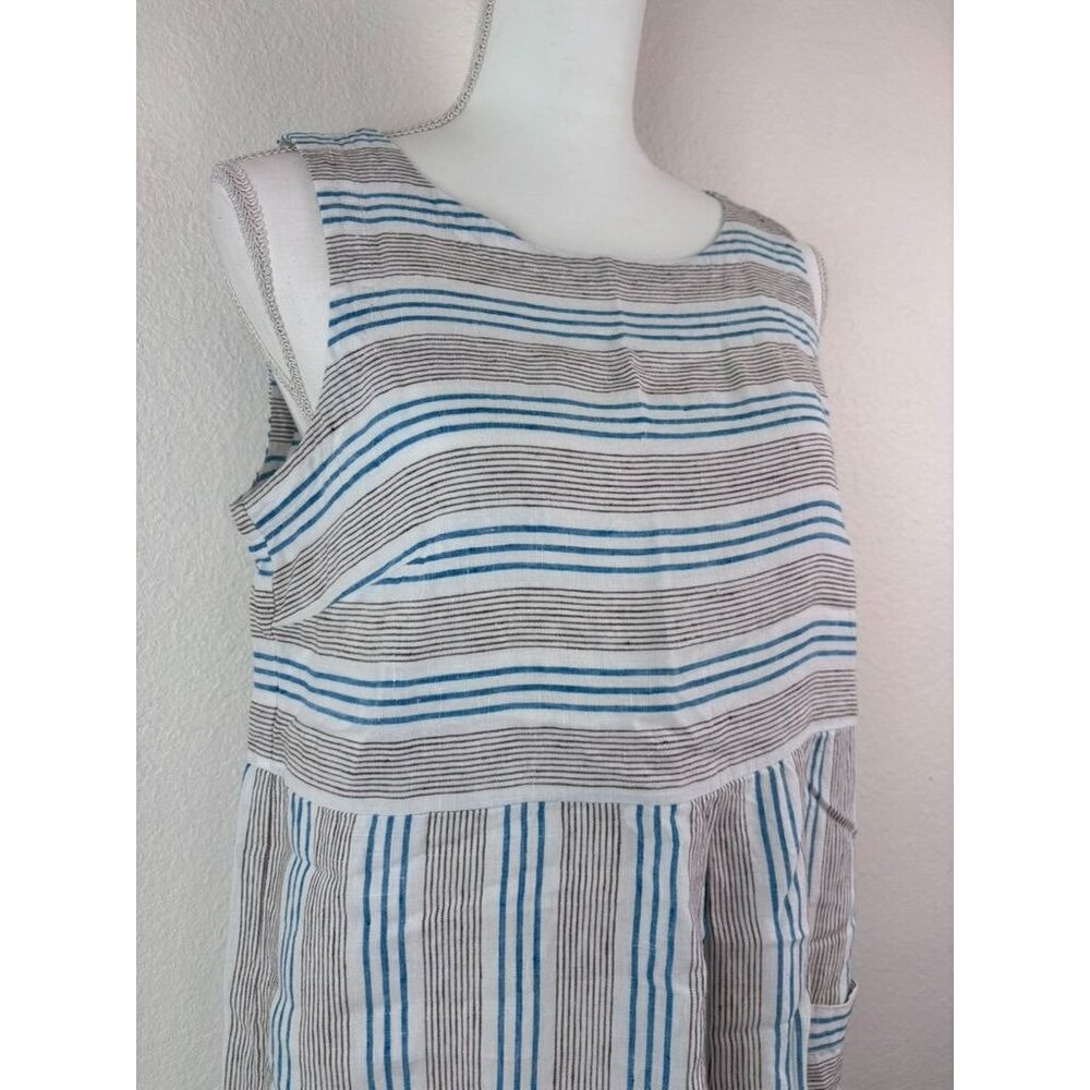 J. Jill women's small brown blue striped 100% linen knee length shift dress - Picture 3 of 9